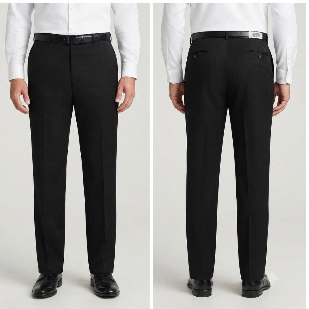 Roundtree & Yorke Pants Mens 50x32 Black Flat Front Dress 100% Cotton Comfort